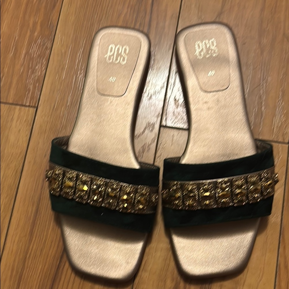 Gold and Green Women's Sandals